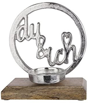 Casablanca GmbH & Co.KG Alu Mangoholz Teelichthalter Du & Ich 20 cm Schriftzug Liebe Love Aufsteller