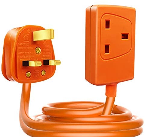 EXTRASTAR 1 Way Gang Single Socket Mains Power Extension Lead 13A Fused UK 3Pin Plug - 25 Metre Cable, Orange