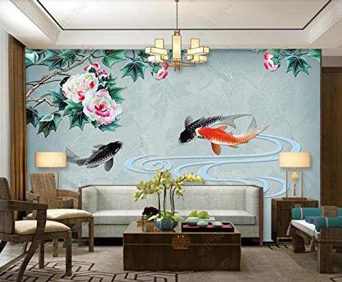 Fototapete Blumenblätter Fisch Foto Tapete 3D Effekt Vliestapete Wanddeko Wandbilder Tapeten
