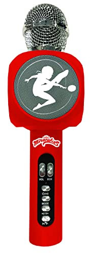 LEXIBOOK, Miraculous Ladybug Cat Noir, Wireless Microphone with speaker and lights, Bluetooth®, voice change function, light effects, micro SD port, USB, silver/red, MIC260MI