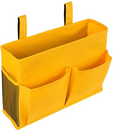 ELEZAY Bedside Caddy 600D Oxford Hanging Large Capacity Bedroom Organiser with 4 Pockets Hook-and-Loop Fastener Straps for Dorm Bunk Bed Crib Stroller 29x20x10CM, Yellow