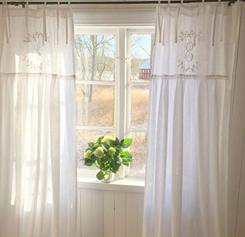 LillaBelle WEIß Vorhang Emilia NY Gardinen Schals 70-140x250 cm BxL(H) 2 Stück Bandaufhängung Vorhangset Shabby Vintage L