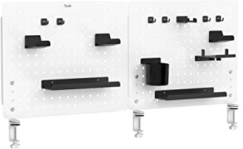 Tigerlily Enterprises Metal Pegboard Wall Organizer – Customisable Clamp Mount Tool Storage Kit with Hooks & Holders for GAMING Areas (104x57cm)