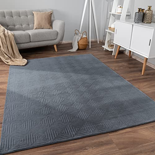 Paco Home Teppich Wohnzimmer Schlafzimmer Kurzflor Skandinavisches Boho Muster Geometrisch Rauten Motiv Einfarbig Weich Modern, Grösse:160x220 cm, Farbe:Anthrazit