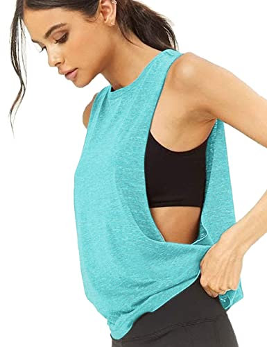 Donna Allenamento Fitness Canotte Ritagliato Senza maniche Palestra Yoga Corsa Atletico Camicie Color Blu L
