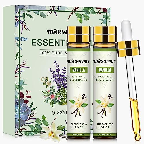 MIGCAPUT Olio Essenziale di Vaniglia 2 x 10ML, Olio di Vaniglia di Grado Terapeutico Naturale Puri al 100%, Set di Oli Essenziali per Diffusori, Umidificatore, Aromaterapia, SPA, Massaggi, Bagno