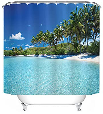 WSSLJK Rideau de douche en textile - 120 x 200 cm, 180 x 200 cm, 180 x 180 cm, motif de plage - Étanche - Décorez votre salle de bain (120 x 200 cm, 5)