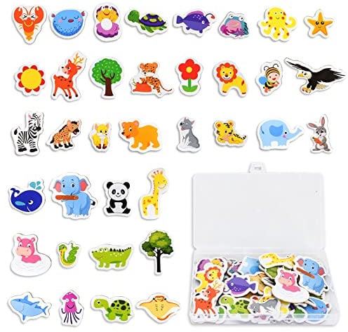Colexy 36 Stück Kühlschrank Magneten Set, Holz 3D Cartoon Zoo Pädagogisches Spielzeug Dekorative, Schöne Tier Kühlschrankmagnete für Magnettafel, Kühlschrank, Whiteboard, Pinnwand Kinder Geschenk
