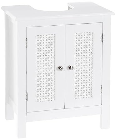 LOLAhome Bajo Lavabo de pie con Rejilla de Madera Blanco de 48x30x60 cm