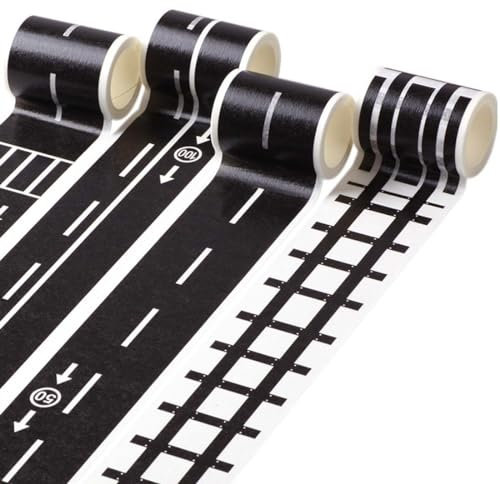 EIHI DIY Züge Eisenbahnen Straßenband für Spielzeugautos insgesamt 4 Rollen, Straßen Klebeband für Kinder Spielen, Straße Aufkleber
