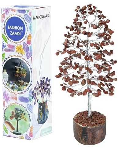 Roter Jaspis-Edelstein, Silberdraht, Kristallbaum und Edelsteinbaum, Geldbaum, Feng Shui, Bonsai-Bäume für Glück, Chakra-Stein, Heilkristalle Wohnzimmer, Dekoration, spirituelles Größe: 25,4 cm