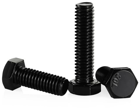 Lot de 20 boulons hexagonaux à tête hexagonale de 6,35 mm - En acier inoxydable 18-8 - Finition noire - Filetage épais UNC entièrement fileté