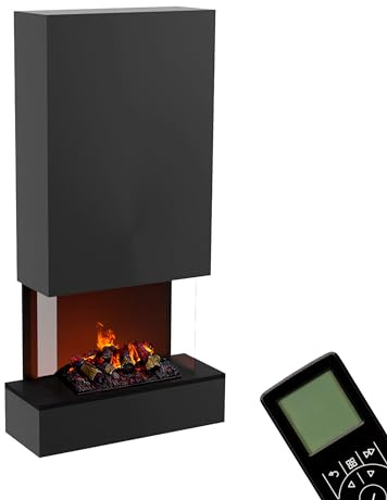 GLOW FIRE Wasserdampf Kamin HÖLDERLIN Hoch (Wandkamin) - Elektrokamin für die Wand mit realistischen LED 3D-Flammen, Knistereffekt & Fernbedienung, 80x158x40 cm, Opti-Myst 500 mit Holz-Deko, Schwarz
