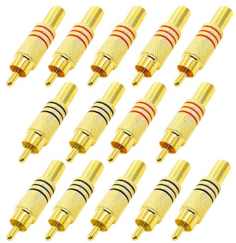 BRIEFCEC Lötfreie Cinch-Steckverbinder, – Cinch Audio-Video-Adapter für Koaxialkabel, Multimedia & CCTV – Metallgehäuse, 14 Stück (Rot & Schwarz-Ringe)