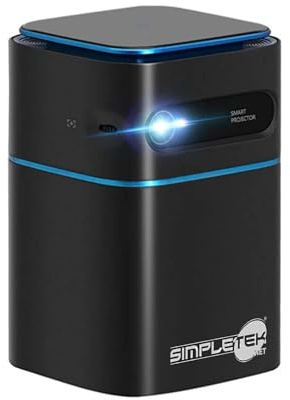 SIMPLETEK Mini-Projektor DLP bis zu 4K Android tragbar mit 7000mAh Akku | Screen Mirroring | HDMI kompatibel für PS5, Xbox, PC, Streaming