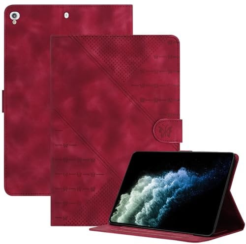 Funda iPad 6ª generación 2018 / iPad 5 2017 / iPad Air 2 2014 / iPad Air 1 2013 Tablet PU Cuero, Slim Mariposa Retra Carcasa con Soporte Función y Ranura para Tarjetas para iPad 9.7 - Rojo