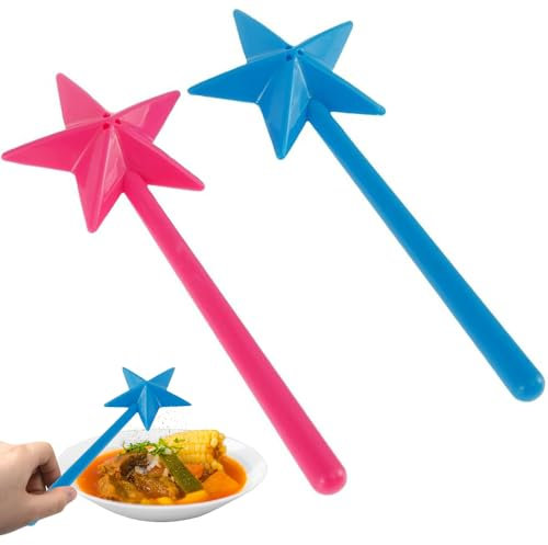 Paquet de 2 salière baguette magique, bâton de salière, shaker à épices avec trou, bâton de salière et poivrière, salière en forme d'étoile pour la cuisine (bleu + rose)