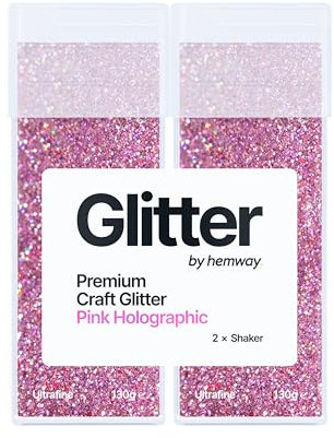 Hemway Premium Glitter Shakers - Pink Holographic | 130g (2 Pack) Ultrafine Metallic Flake Sequins for Resin & Epoxy Crafts | Craft Supplies for Tumblers, Festival, Face, Body, Eye & Nail Art