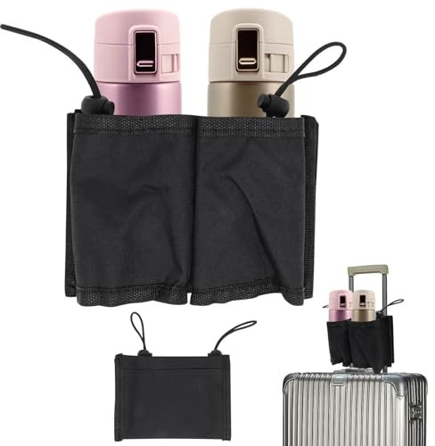 ZHMEINA Porte-gobelet à bagages pour valise, porte-gobelet à bagages à main, 2 tasses à café avec cordons de serrage serrés, accessoires de bagages essentiels pour les vols et les voyages (noir)
