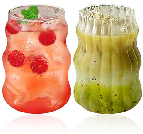 Lulalula 2 Bicchieri Vintage Da 560 ml - A Coste, Forma Di Onda per Caffè, Acqua, Dessert, Gelato - per Cene, Bar, Ristoranti