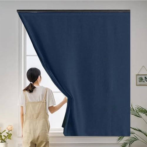 Ohne Bohren Hitzeschutzrollo 130 x 210 cm, Beschichtung Sonnen, Einfache Installation, Maßgeschneiderte Größe Sonnenschutz Rollo Sichtschutz, mit Klettband für Fenster Türen, Blau