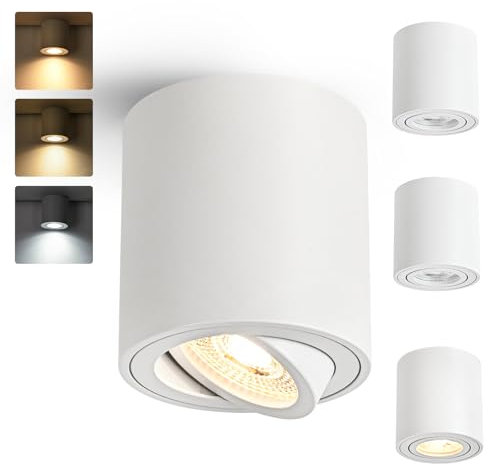 Gleonlux LED Deckenspot Aufbauspot Weiß Dimmbar, Aufbaustrahler Schwenkbar mit GU10 Fassung, LED Spots 230V 5W CCT 3000K/4000K/6000K, Aufputz Spots Deckenstrahler aus Aluminium Downlight 4 Stück