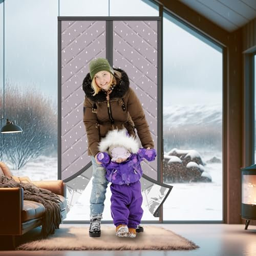 Magnetic Thermal Insulated Door Curtain, Windproof Insulated Door Cover 90×200cm, Windproof Heavy Soundproofing Door Curtain, Thermal Door Curtain for Winter