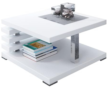 PROROOM FURNITURE - Kyoo - Kaffeetisch 60x60 Höhe 31 cm - Sofatisch Quadratisch - Coffee Table - Wohnzimmertisch Modern - Kleiner Couchtisch mit Stauraum - Weiß