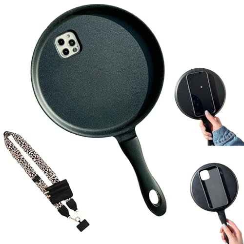 Frying Pan Phone Casem, Funny Creative Pan, 3D Frying Pan Phone Case Compatible, with Phone Strap with Zippered Pouch, for iPhone X 11 12 13 14 15 16 (for iPhone 13ProMax)