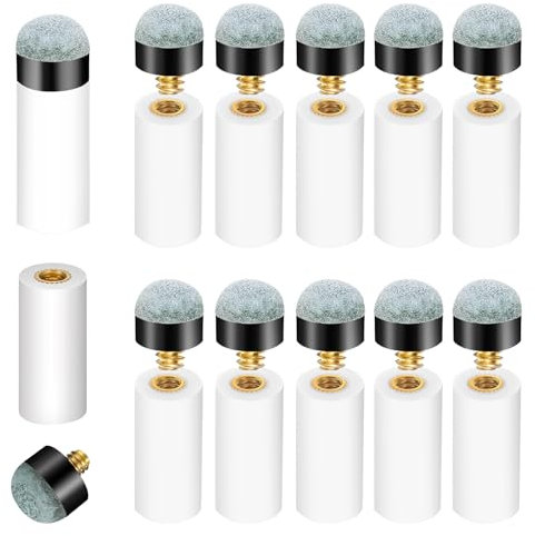 10 Stück Weiß Billard Queue Spitzen Ersatz Schraub,Ymapinc12mm Pool Queue Zwinge Harte Billard-Queue-Spitzen Messing Schraub Ersatz Tipps Billard Zubehör für Snooker Pool Queues