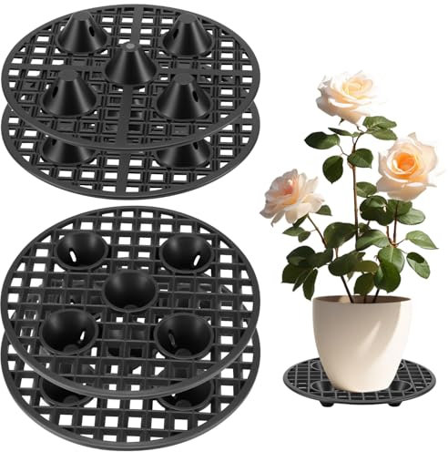 QWORK® 4 STK Drainagegitter aus Kunststoff, Rundes 20cm Blumentopf Mesh Pad, Blumentopf Ständer Drainage Gitter