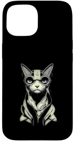 iPhone 15 Steampunk Cat Wearing Vr Headset With Cat Ears Case