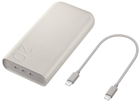 Power Bank 20000 mAh compatible con Samsung, USB tipo C, beige, carga rápida para actividades al aire libre y uso diario