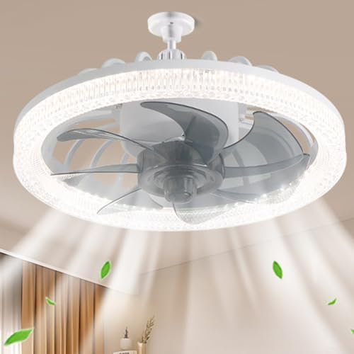 Ventilador de techo empotrado con control remoto, luz LED regulable 3000 K-6500 K, diseño compacto para techos bajos, ideal para espacios pequeños (verde)