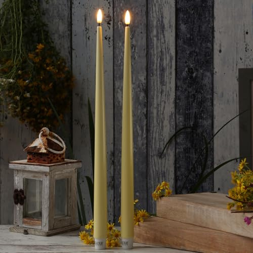 MARELIDA LED Stabkerzen Deluxe Homeart Dinnerkerzen mit realistischer 3D Flamme mit Wachsspiegel gelb Indoor (2 Stabkerzen 38cm)