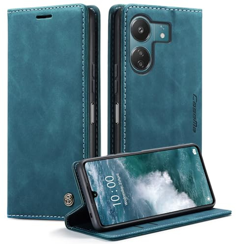 WJXEXRS Handyhülle für Xiaomi Redmi 13C 4G / Poco C65 4G Hülle Premium Leder Schutzhülle Klappbar mit Kartenfach Ständer Magnet Handytasche mit Flip Case Klapphülle für Xiaomi Redmi 13C 4G -Blaugrün