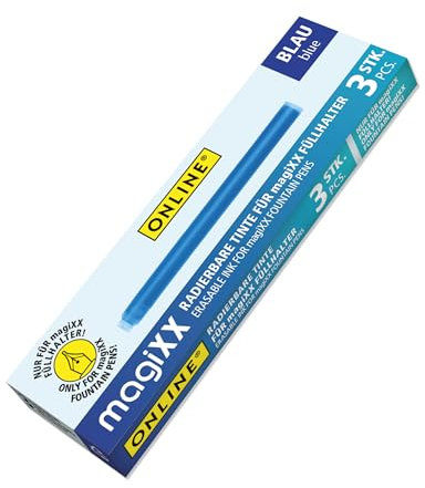 ONLINE magiXX 3x radierbare Tintenpatronen für magiXX Tintenpatronen-Füllhalter I Große Nachfüll-Patronen königsblau I erasable Fountain Pen I radierbare Tinte