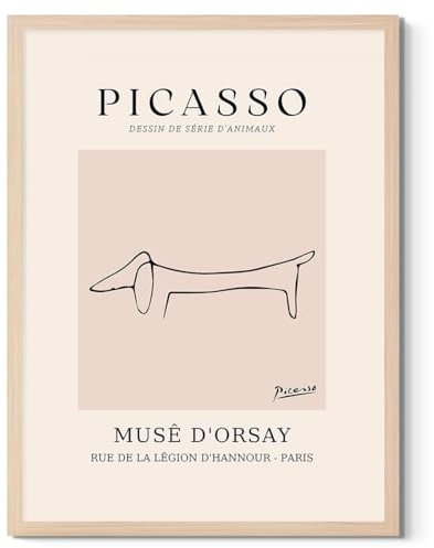 Pablo Picasso Leinwand-Kunstdruck, Dackel-Poster, Hunde-Kunstdrucke, Bild, berühmtes Kunstwerk, minimalistische Wanddekoration, gerahmt, fertig zum Aufhängen, für Wohnzimmer, Schlafzimmer, Heimbüro