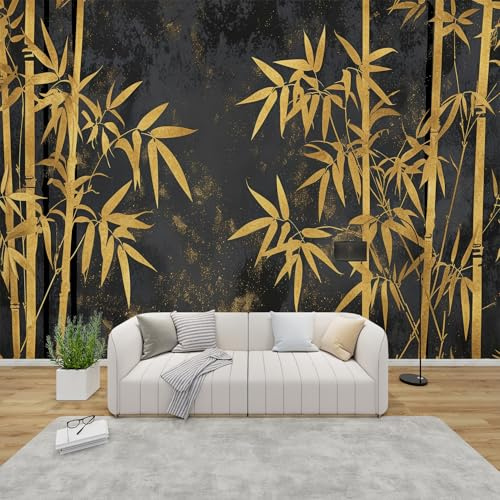 PaxGloz Fototapete Bambus Schwarz Gold Tapete Japanischer Zen Tapeten Vliestapete Modern Wandtapete Wohnzimmer Schlafzimmer Kinderzimmer Wanddeko Motivtapeten 300 x 210 cm (B x H)