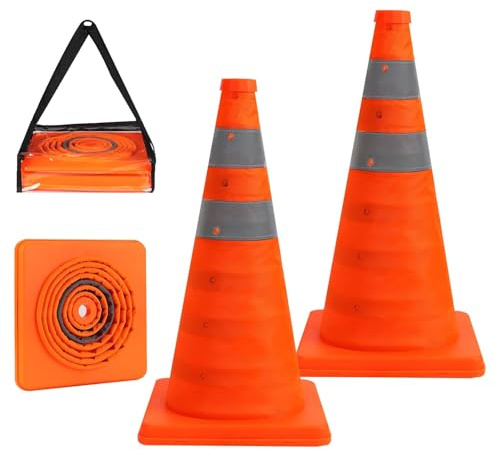 2 Pack 18''/45cm Collapsible Traffic Safety Cones, Multi Purpose Pop-up Cones with Reflective Collar for Road Safety, Orange Cones for Driving Training, Parking Lots
