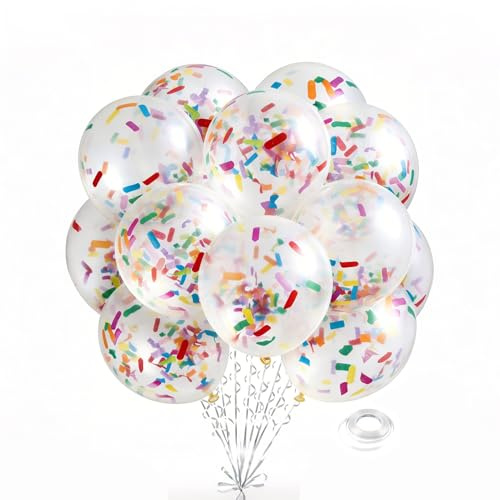 Morofme Luftballons Konfetti 24 Stück, 12 Zoll Regenbogen Luftballons mit konfetti, Latex Helium Ballon, Bunte Ballons für Geburtstag, Hochzeit, Jubiläum, Junge Mädchen Partydeko