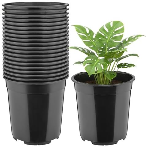 Garronda Pot de Fleur Rond Haut Plastique Ø21 x 20 cm (5L) - Lot 20 Godets Semis Pot Culture Profond Drainage Résistants Intempéries pour Plantes Pépinière Jardin Serre Intérieur Extérieur GD-0203