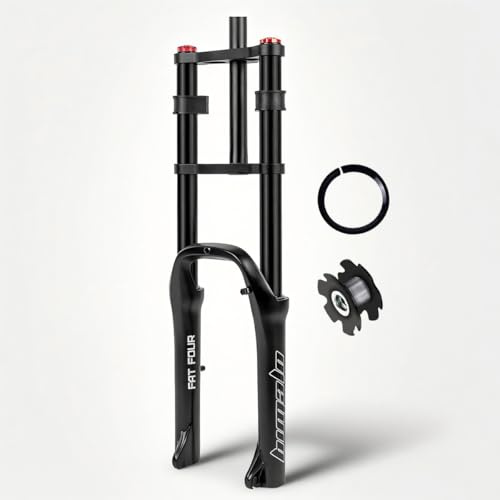 Forcella Ammortizzata Fat Bike 20x4.0 Forcella Ad Aria Corsa 120 Mm Double Épaule 1-1/8 Dritta Forcelle Anteriori For Bici Freno A Disco QR 9 Mm Rebond Réglable For Bici BMX Beach XC(Schwarz)