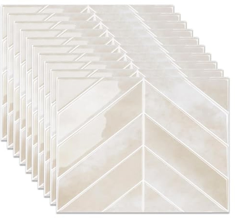 LUPATDY Pack of 10 3D Adhesive Tiles, Peel and Stick Vinyl Tile Stickers, Self-Adhesive Kitchen Tiles, Waterproof, Splash Guard, Wall Tiles, Self-Adhesive for Bathroom, Kitchen, Light Sand