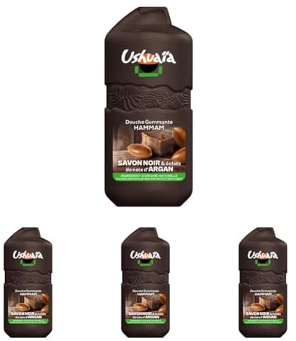 Ushuaïa Douche Gommante Hammam au savon noir et éclats de noix d'Argan 280ML (Lot de 4)