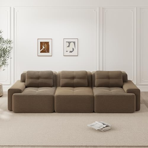 HAUSPROFI Boneless Modular Sofa 3 Sitzer, Modernes Sofa für Wohnzimmer mit Tiefsitz, Bequemes Cord Sofa mit Schlaffunktion, Boneless Couch im Loveseat-Format, Schlafsofa 200cm Breit, Braun
