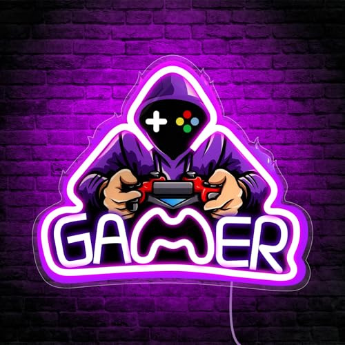 AOOTE Gaming Zone Segno Neon,Insegna Luminosa LED al Neon da Parete con USB Alimentazione,Regolazione Della Luminosità su 6 Livelli,Gamer Neon Segno per Sale Giochi,Adolescenti e Adulti