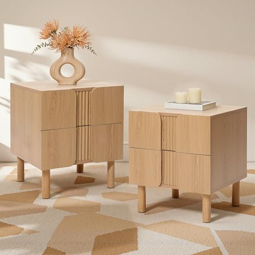 Hometopia Nachttisch 2er Set aus Holz mit Schubladen, Moderner Nachtschrank & Nachtkommode, Beistelltisch für Schlafzimmer und Bett, 45 × 40 × 52 cm