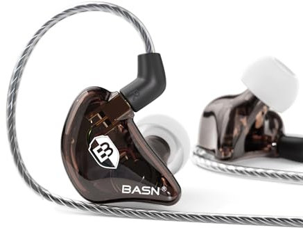 BASN Bsinger PRO in-Ear Monitors Hybrid Dynamic Dual Drivers Two Detachable MMCX Cables Musicians in-Ear Earbuds Headphones (Brown)