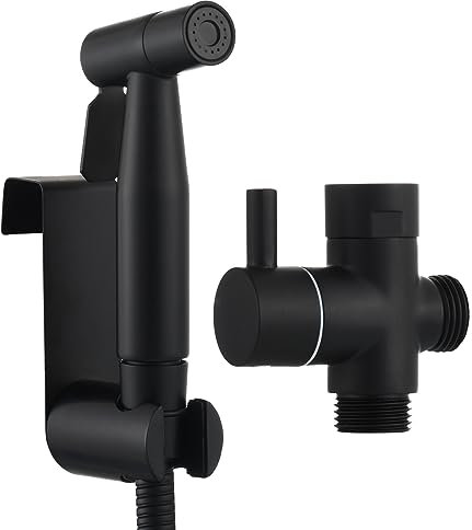 Tecmolog Kit Grifo Bidet Acero Inoxidable Ducha de Lavabo Negro Pulverizador Bidet Inodoro de Mano con Manguera WC, Soporte Grifo de Bide, WS024CF